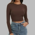 thumbnail image 4 of Tshirts For Women Autumn Winter Solid Color Round Neck Long Sleeve Knit Ribbed Crop Casual Basic Tops T Shirts Outwear, 4 of 7