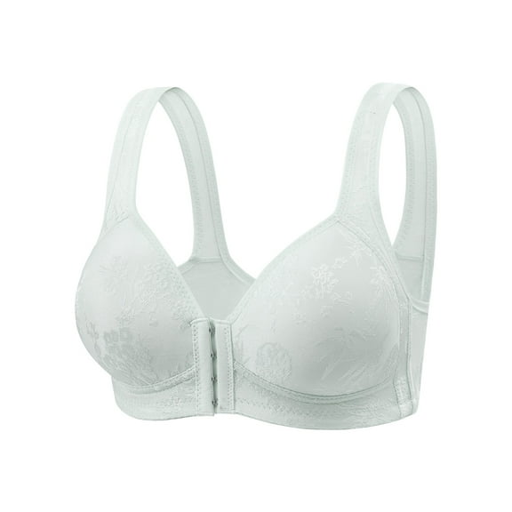 khonts,Women's Lace Front Hook Closure Bras Floral Rose Wide Strap No Underwire Comfort Bralettes Full Coverage Lingerie White 44