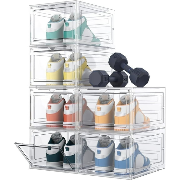Govvep 6-Compartment Freestanding Shoe Organizer, Clear, Holds up to 6 Pairs of Shoes, 6 Count