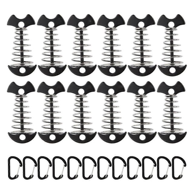 12PCS Tent Stakes Aluminum Deck Tie Down, Deck Anchor Pegs, Tent Rope Tighteners with Spring Buckle
