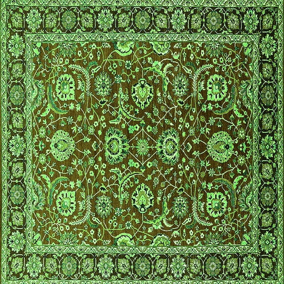 Ahgly Company Indoor Square Oriental Green Traditional Area Rugs, 4' Square