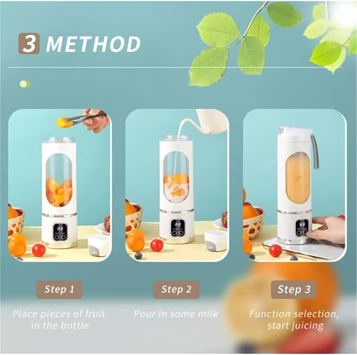 Digital Display Juicer-Smart LED Display,3 Speed Portable Juicer Fruit Mixers,Usb Rechargeable 12-Blade Ice Crusher With Digital Display,for Smoothies Liquid Diet