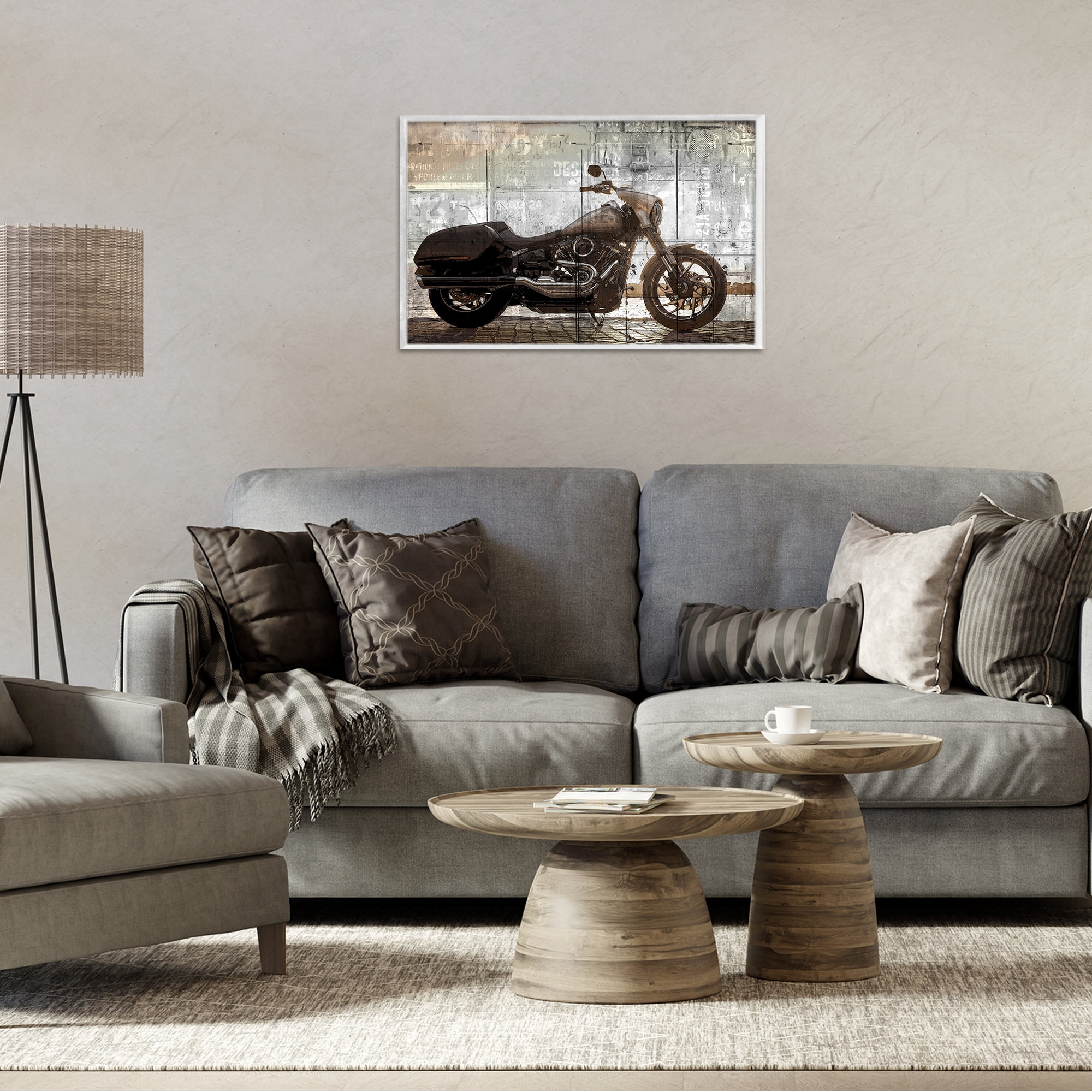 Stupell Industries Sunset Ride Motorcycle White Framed Giclee Art, design by Kim Allen