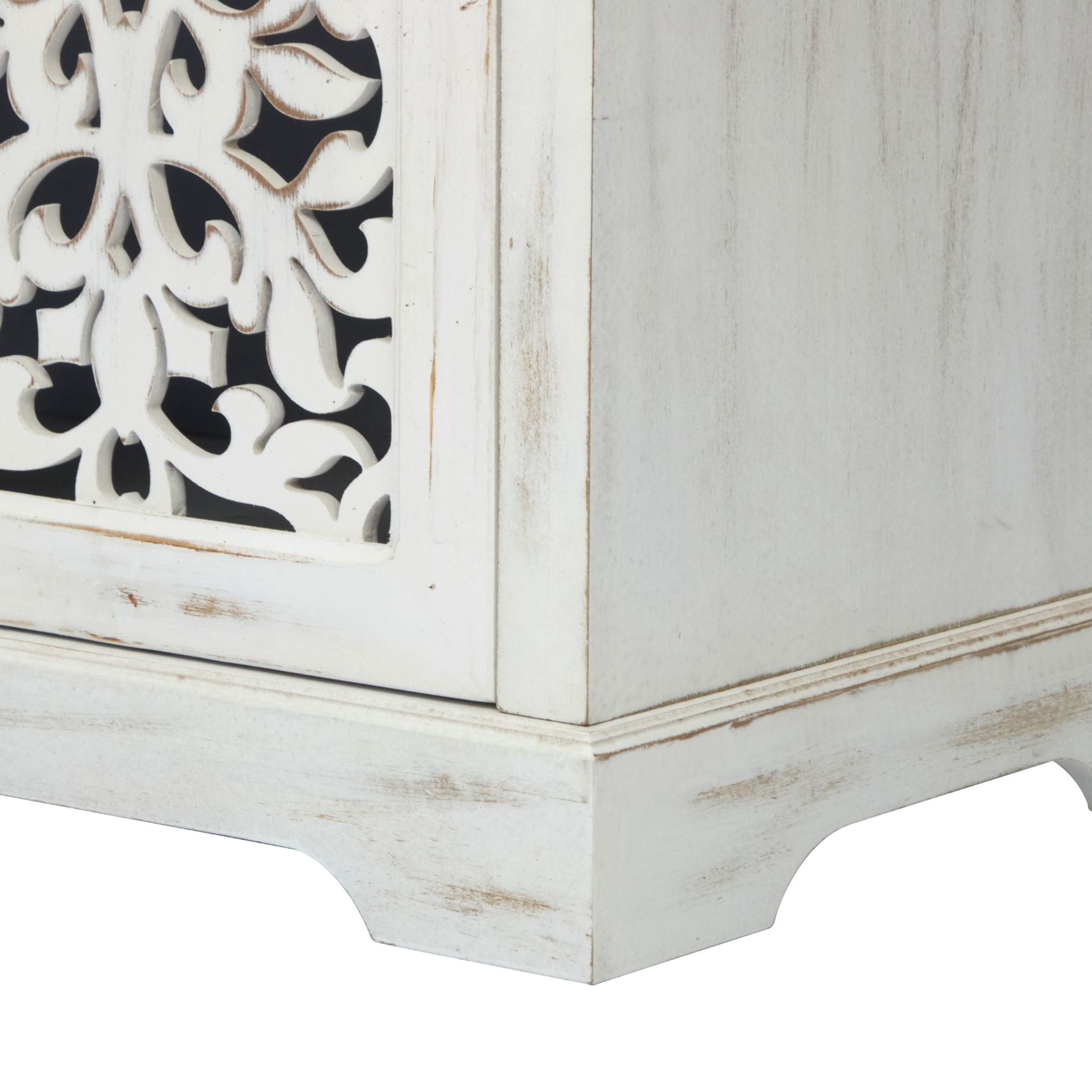 Noble House 31.5" Vintage Sideboard Buffet Cabinet with 2 Carved Doors, Antique White