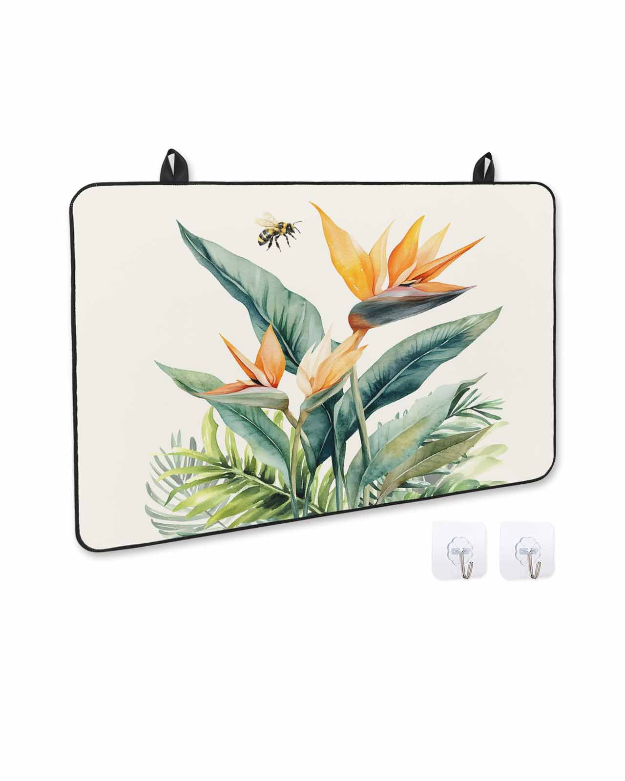 nqOlkjepod Large Induction Cooktop Protector Mat 36"x21", Green Palm Leaf Stove Top Covers for Electric Stove, Summer Bee Tropical Plant Pastoral Stove Burner Cover Mats, Glass Top Stove Cover