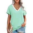 thumbnail image 3 of Blusa con cuello en V,Blusa con cuello en V Blusa corta de manga corta Top Camisa de manga corta Blusa Ultra Responsiva, 3 of 5