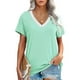 thumbnail image 3 of Blusa con cuello en V Manga corta Costuras de guipur Blusa ajustada suelta Camisa superior para mujer Verano Verde claro M, 3 of 5