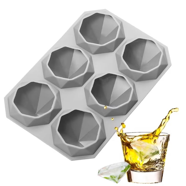 Bandeja de silicona for cubitos de hielo: molde con forma de diamante de 6 ranuras for hielo, chocolate, gelatina y más