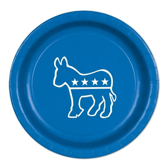 Beistle Pack of 96 Disposable Blue Democratic Donkey Dinner Plates 9"