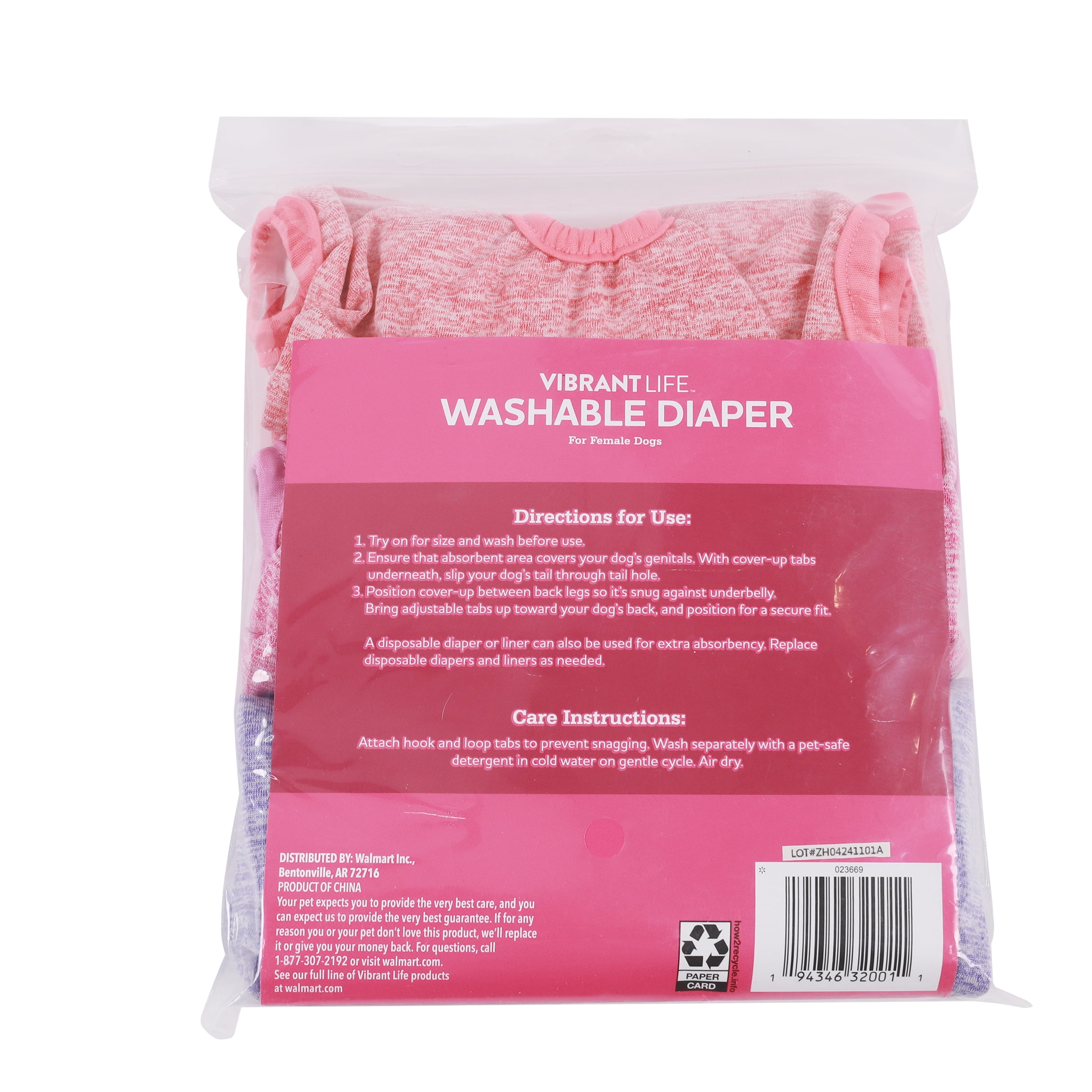 (2 pack) Vibrant Life Washable Dog Diapers for Female Dogs,Medium, 3 Count