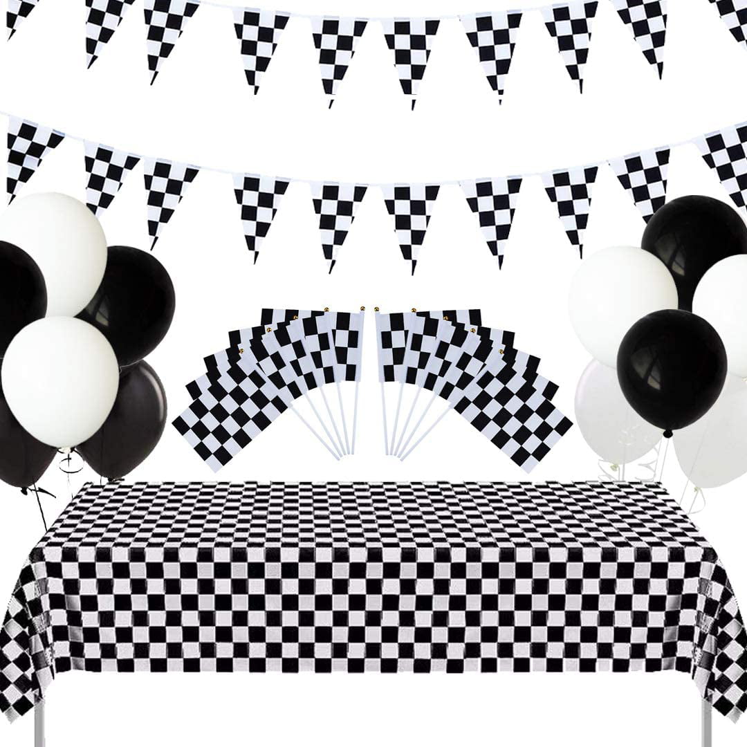 Flowered Stain Resistant Plastic Racecar Racing Party Tablecloth 54 x 87 Inch,2 Pack Long Rectangular Table Cover for Buffet Reusable Birthday Party Holiday Dinner Picnic or Wedding Event Use