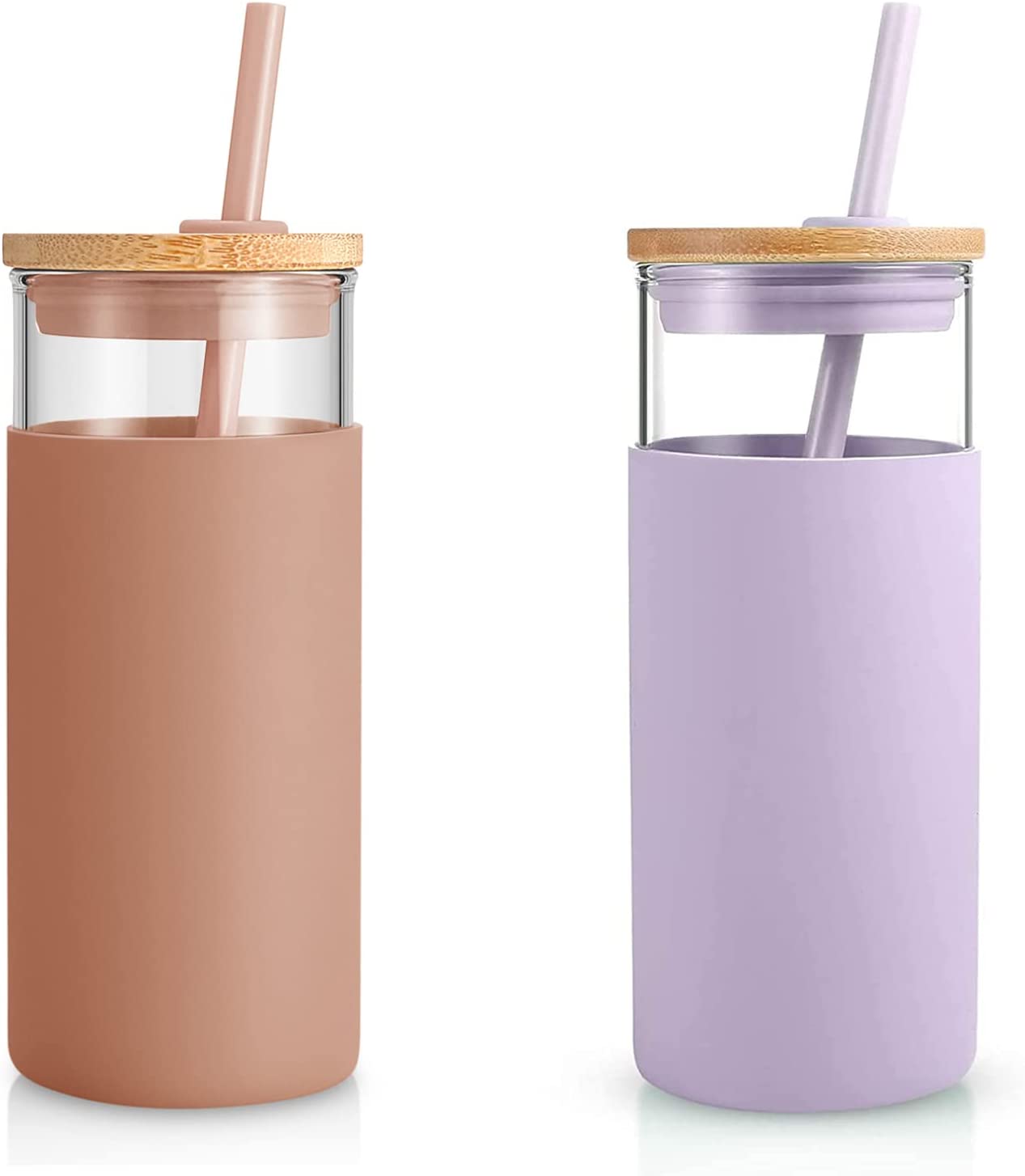 16oz 500ml Glass Tumbler Glass Water Bottle Straw Silicone Protective  Sleeve Bamboo Lid factory and manufacturers