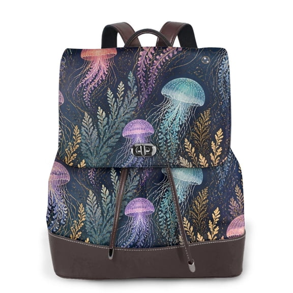 Ocean Jellyfish Women's Leather Backpack All-Over Print Bag for Work and Travel