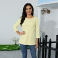 thumbnail image 4 of Womens Summer Tops 2025 Plus Size T-Shirts 3/4 Length Sleeve Round Neck Blouse Casual Loose Tshirts (Beige), 4 of 8