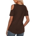 thumbnail image 2 of JYLFC Women Cold Shoulder T-Shirts Short Sleeve Blouse V-neck Shirts, Brown 2XL, 2 of 3