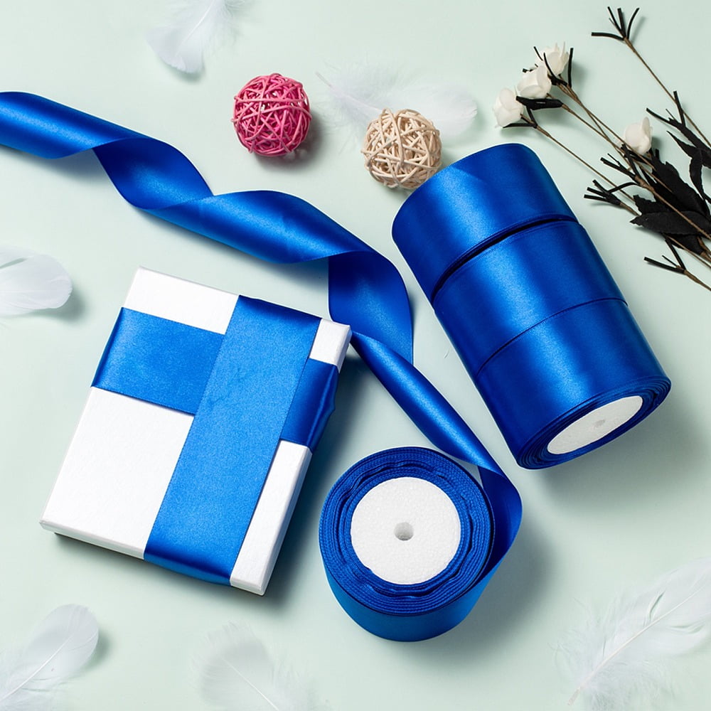 Single Face Satin Ribbon Polyester Ribbon Blue 2 inch(50mm) 25yards/roll(22.86m/roll) 100yards/group(91.44m/group) 4rolls/group