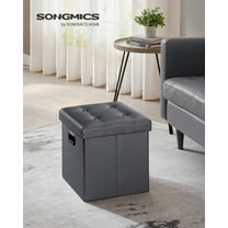 SONGMICS 15-Inch Storage Ottoman with Metal Grommet Handles, Foldable Footstool and Coffee Table, Load-Bearing 660 lb, Synthetic Leather, Dark Gray