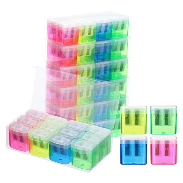 Manual Pencil Sharpeners with Lid Dual Hole Sharpener Colored Handheld