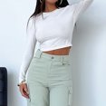 thumbnail image 1 of Camiseta Ombligo expuesto Top de manga larga Casual Mujer Traje diario con cuello redondo (Blanco XL) Cgtredaw Blanco T XL para Mujer, 1 of 6