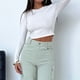 thumbnail image 3 of Camiseta Top de manga larga expuesto al ombligo Traje diario informal con cuello redondo para mujer (Blanco S) Ygjytge Blanco T S para Mujer, 3 of 6