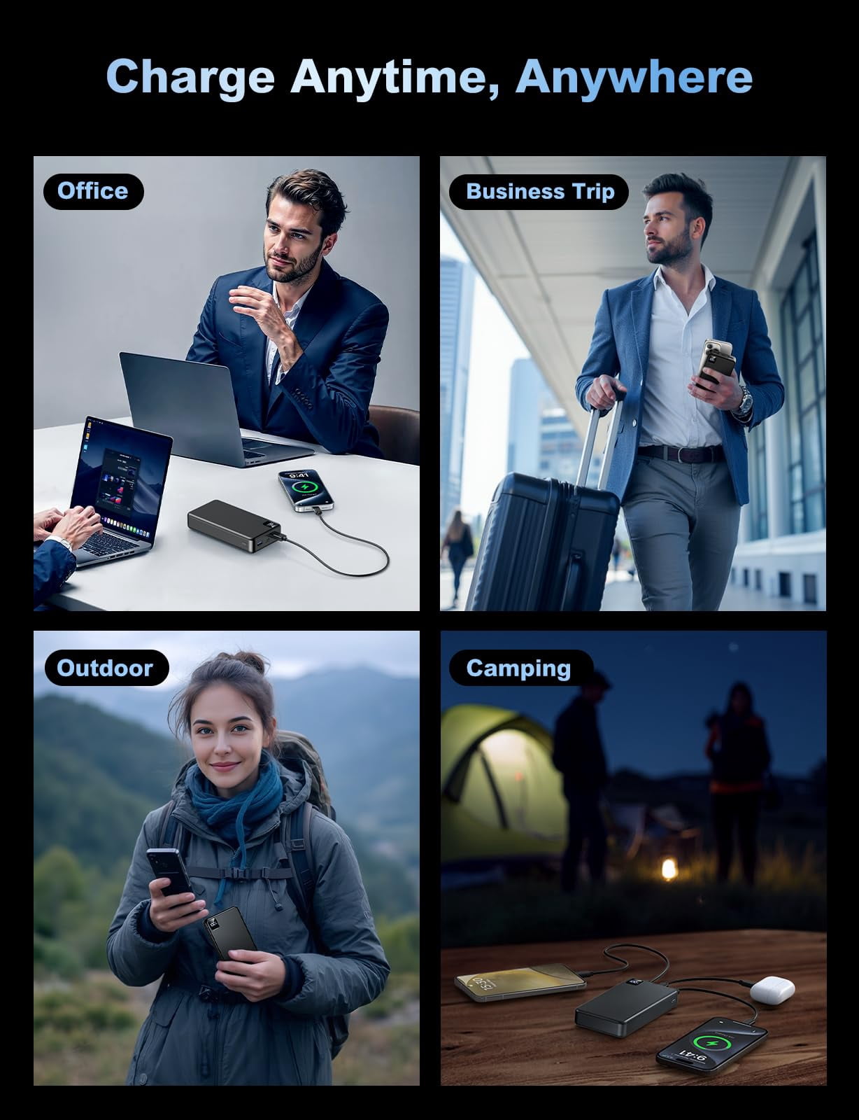 Portable Charger Power Bank, 56800mAh Battery Pack, 22.5W Fast Charging Portable Phone Charger for Camping Travel Essential Compatible with iPhone 17/16/15/14/13 Series, Samsung, Google,iPad-Black