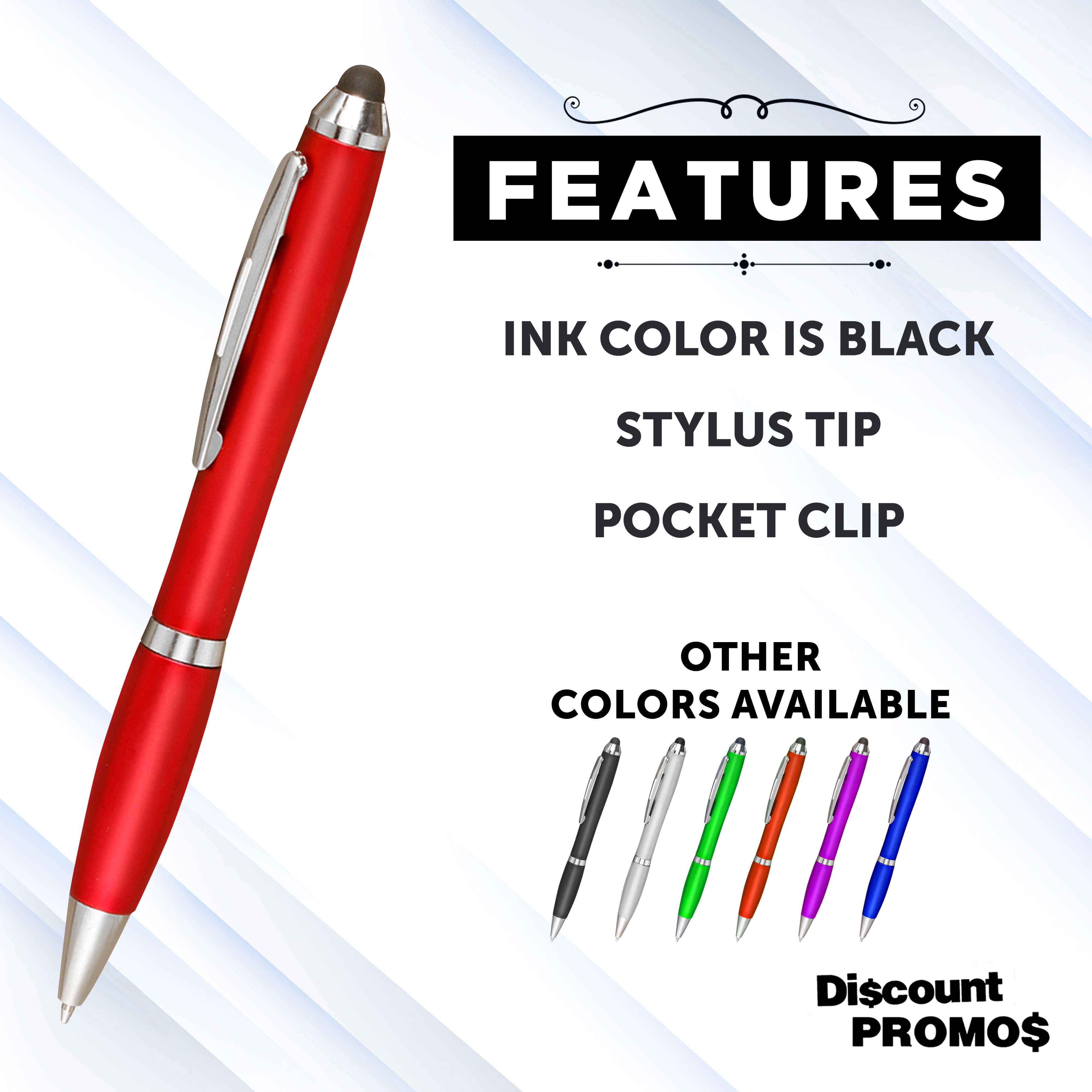 Plastic Stylus Pens Set of 10, Bulk Pack - Black Ink, Great for Office, School, Business, Tradeshows, Events - Red