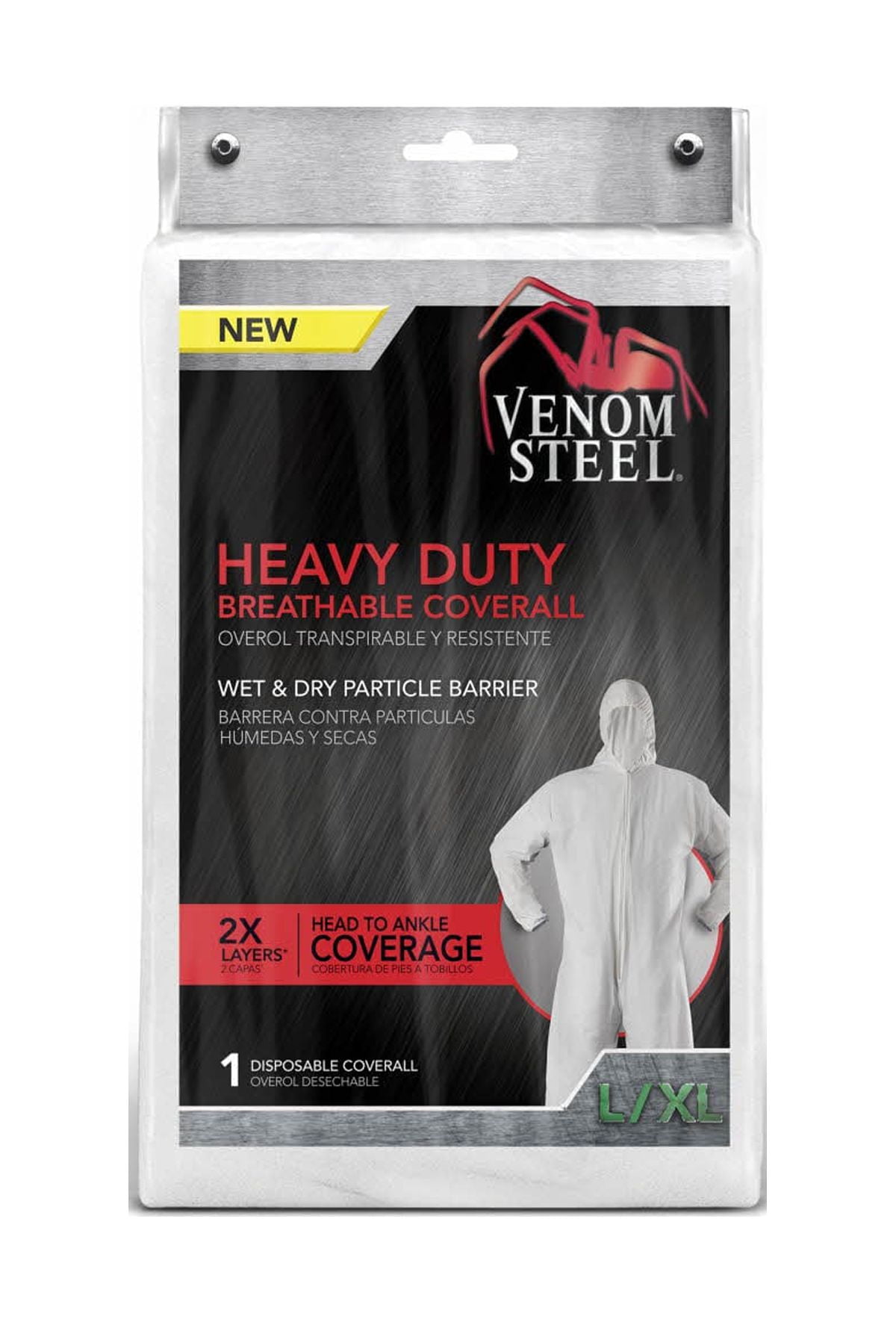 (2 pack) Venom Heavy-Duty Hooded Coverall, Large to XL, White