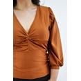thumbnail image 4 of Blusa de satín con nudo Roman Fashion /Tallas Extras, 1839 (Cafe) cafe 40, 4 of 6