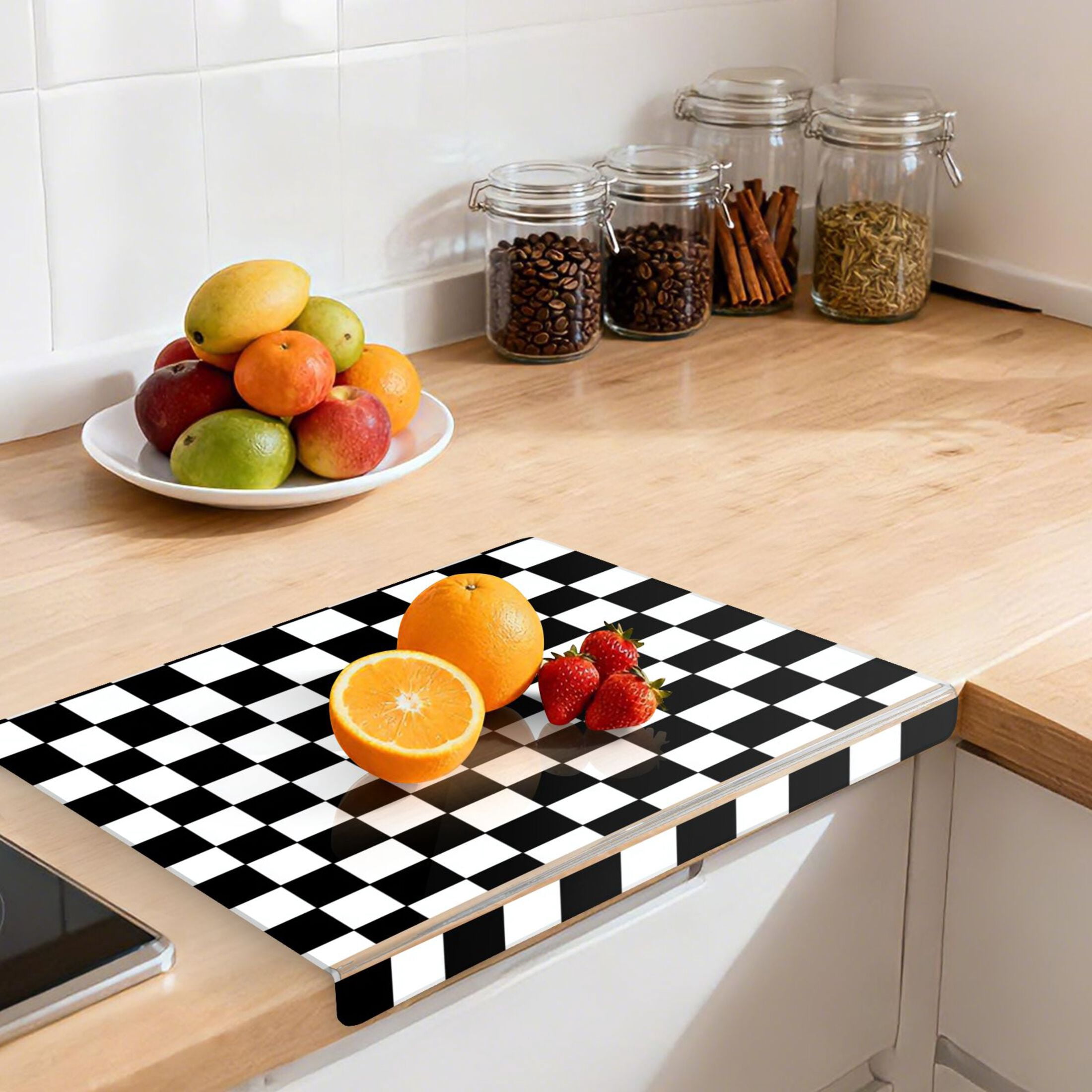 13.4" x 16.5" Food-Grade Acrylic Cutting Board Non-Slip Kitchen Chopping Board Classic Black-and-white Checkered Pattern