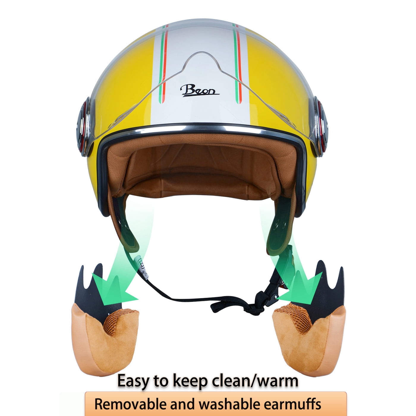 BEON Half Face Retro Vintage Motorcycle Helmet with Anti-Scratch Visor for Adults Moped Vespa, DOT & ECE Approved