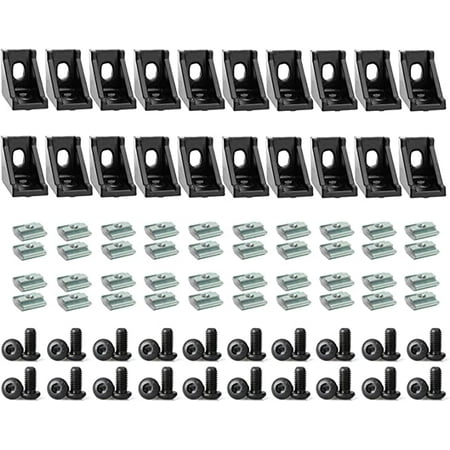 

20Sets Black 2020 Series Aluminum Profile Connector Set 20pcs Corner Bracket 40pcs T Nuts and Hex Screw Bolt for Slot 6mm 20S Al