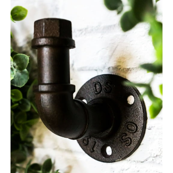 Pack of 2 Cast Iron Rustic Western Vintage Antiqued Industrial Pipes Wall Hooks