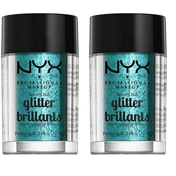 Maquillaje profesional Glitter NYX para rostro y cuerpo, color verde azulado (paquete de 2)