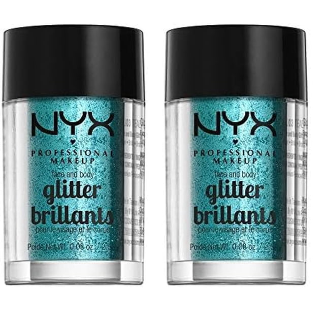 Maquillaje profesional Glitter NYX para rostro y cuerpo, color verde azulado (paquete de 2)