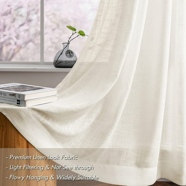 IBAOLEA Cream Yellow Linen Textured Semi Sheer Curtains 84 Inches Long for  Living Room Bedroom Rustic Flax Linen Grommet Voile Drapes, 52 by 84 Inch  (2 Panels) Cream Yellow 52x84 Inch 