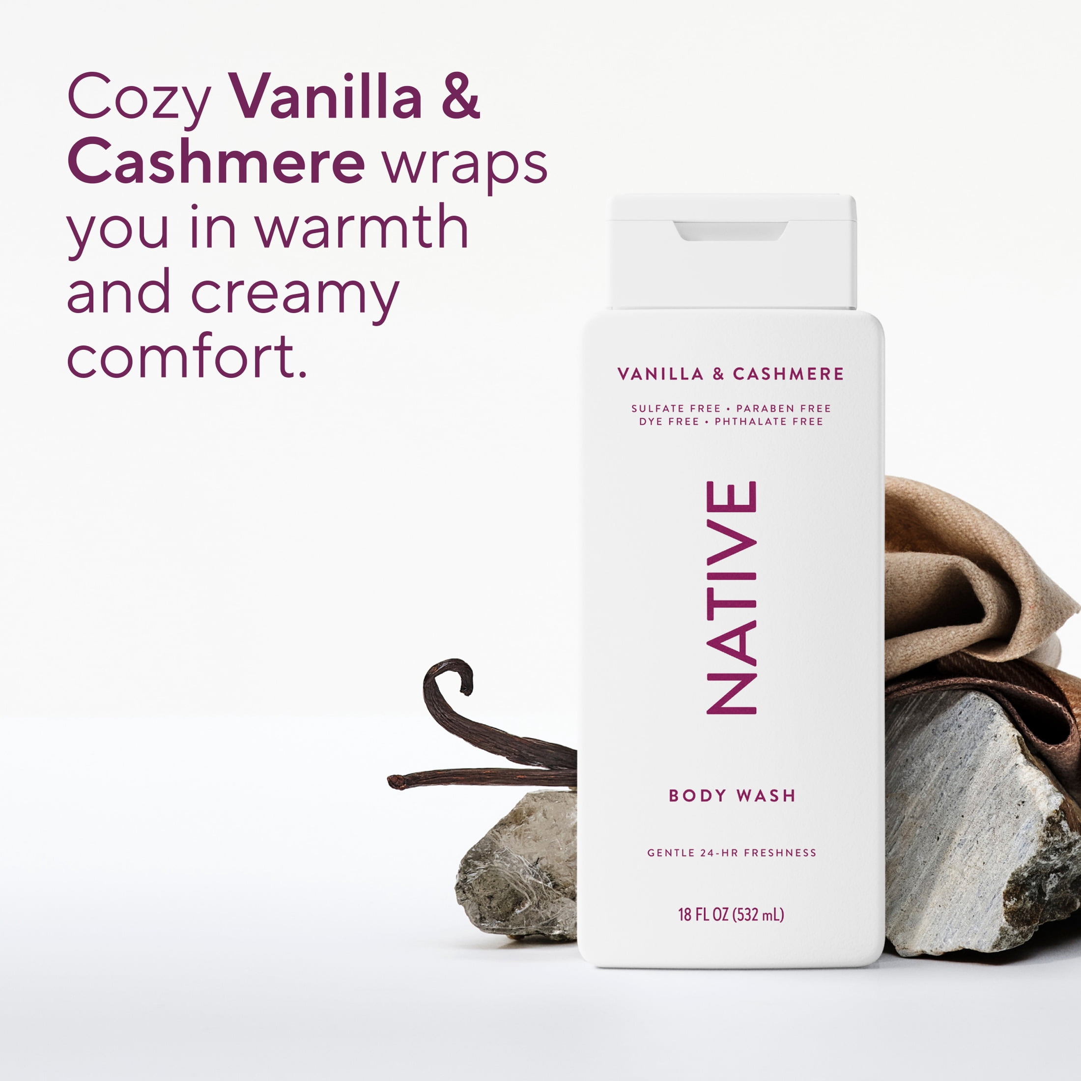 Native Body Wash, Vanilla & Cashmere, Sulfate Free, for Women & Men, 18 fl oz
