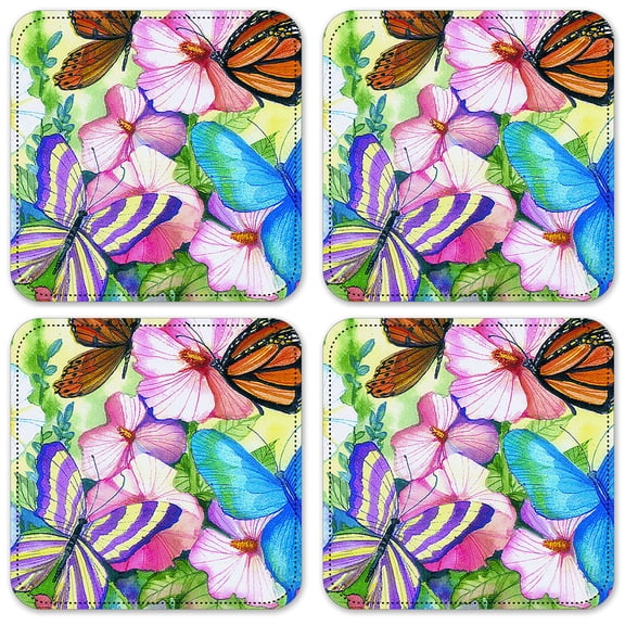 Vinyl Drink Coasters - Set of 4 - Garden Butterflies