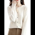 thumbnail image 1 of Suéter de Larga con Cuello Redondo de Color Liso para Mujer, Chaqueta de Punto Combinable para y Otoño Beige L, 1 of 8