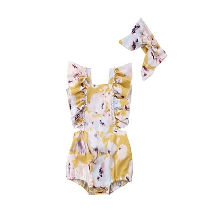 

VIKING GLORY Newborn Baby Girls Butterfly sleeve Romper+Headband Set Infant Outfits Clothes