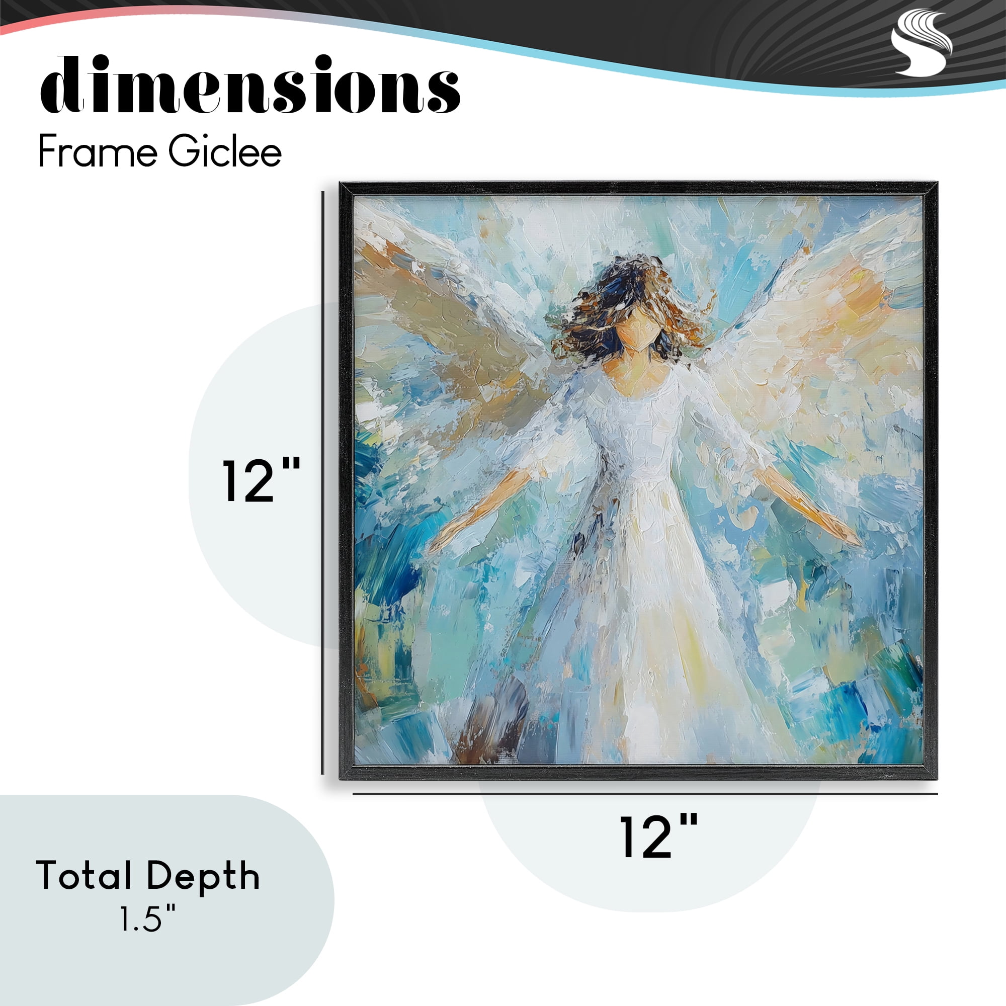 Flying Glory Angel Black Framed Giclee Art, design by Petal Prints Design