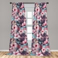 thumbnail image 2 of Floral Window Curtains, Exotic Design Hibiscus Flowers and Butterflies on Watercolor Bokeh Back, Lightweight Decor 2-Panel Set with Rod Pocket, Pair of - 28"x84", Pink Plum and Pale Blue, by Ambesonne, 2 of 3