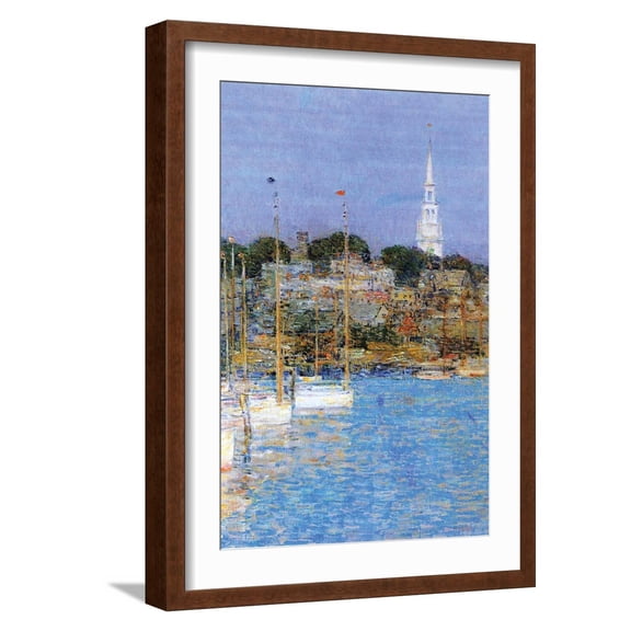 Art.com Cat Boats, Newport Art Print by Childe Hassam, Brown Frame Wall Art, 17" x 23"