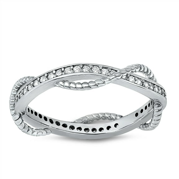 Clear Cubic Zirconia Nautical Rope Twist Ring .925 Sterling Silver Band White Jewelry Female Size 5