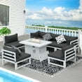 thumbnail image 5 of RADIATA Patio Aluminum Furniture Set with Fire Pit Table and Oversized 29" Seats, 7 Pieces Outdoor Sectional Conversation Sofa Set for Backyard, Poolside, 500 lb/Seat, White & Dark Gray, 5 of 9