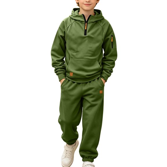 OGLCCG Boys 2 Piece Sweatsuits Fleece Pullover Hoodie and Sweatpants Set Soft Warm Kids Tracksuit with Pockets 2Pcs Fall Outfits(Army Green,8-9 Years)