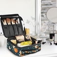 thumbnail image 5 of FORMRS Travel Makeup Bag Large Capacity Train Case Cosmetic Organizer with Adjustable Dividers, Green Floral Oranges, 5 of 8