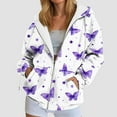 thumbnail image 2 of felwors Zip Up Hoodie Women Butterfly Graphic Hoodies Long Sleeve Oversized Y2K Sweatshirts Cute jackets Plus Size for Girls Purple, M, 2 of 7