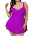 thumbnail image 2 of BLTIBY Womens Swimsuits Solid Color Slim Tummy Control Plus Size Swimsuit V Neck Sleeveless Bikini Bathing Suit One-Piece Swimwear Purple L, 2 of 6