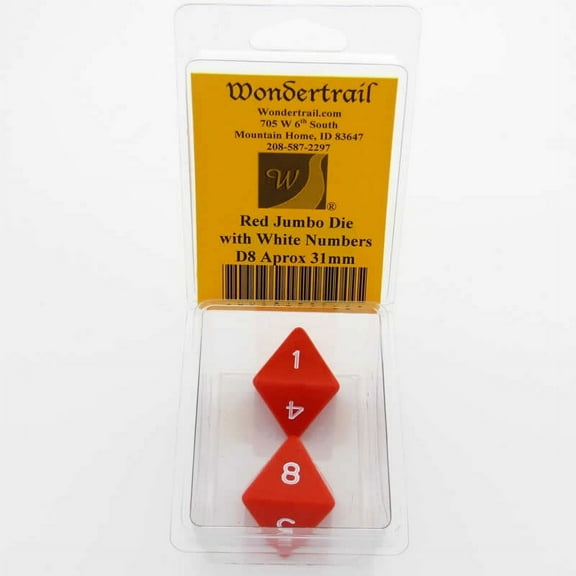 Red Jumbo Dice with White Numbers D8 31mm (1.25in) Pack of 2 Wondertrail