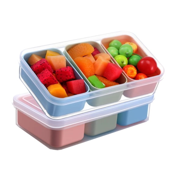 2 Set Snack Containers with 3 Compartments Yahome Food Storage Containers Stackable Meal Prep Boxes with Lids Portion Control Container for Fridge Charcuterie Nuts Spice